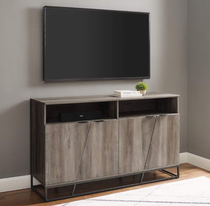 Walker Edison Angled Door Cabinet-Sideboard-Buffet with Open Shelf Storage, 58, Grey Wash
