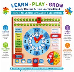 ASD toy My First Learning Calendar- Kids, Wooden Board Toy, Montessori 3+. Juguete Aprendizaje para niños 3+  Autismo