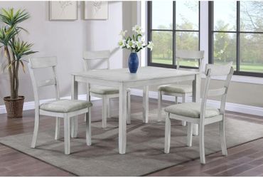 Jay Distressed White Wood Dining Table Set – Seats 4 – Like New