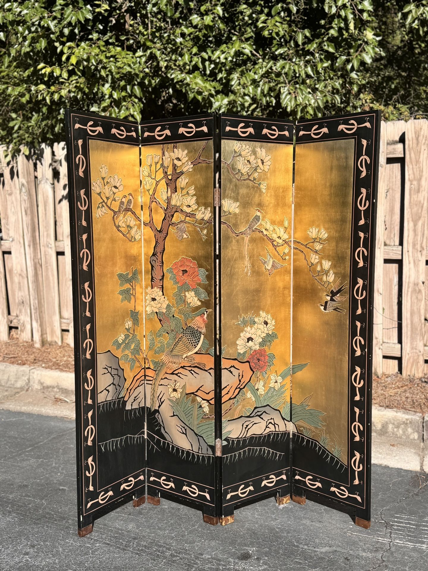 Authentic Chinese Gold Leaf and Black Lacquer Room Divider
