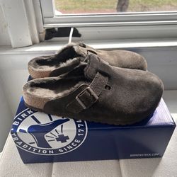 Birkenstock Boston VL Shearling Mocca Suede Clog Comfort Shoes Buckle Women's 11