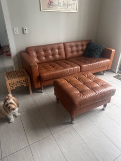 Ikea Morabo leather sofa with ottoman