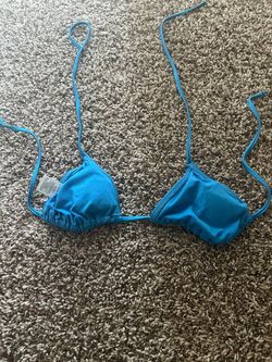 Blue Triangle Bikini Top with String Ties