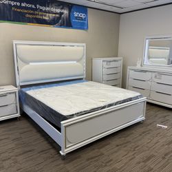 New White Led King Size Bedroom Set