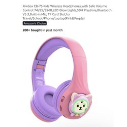 Brand new CB-7S Kids Wireless Headphones,with Safe Volume Control 74/85/95dB,LED Glow Lights,50H Playtime,Bluetooth V5.3,Built-in Mic, TF Card Slot,fo