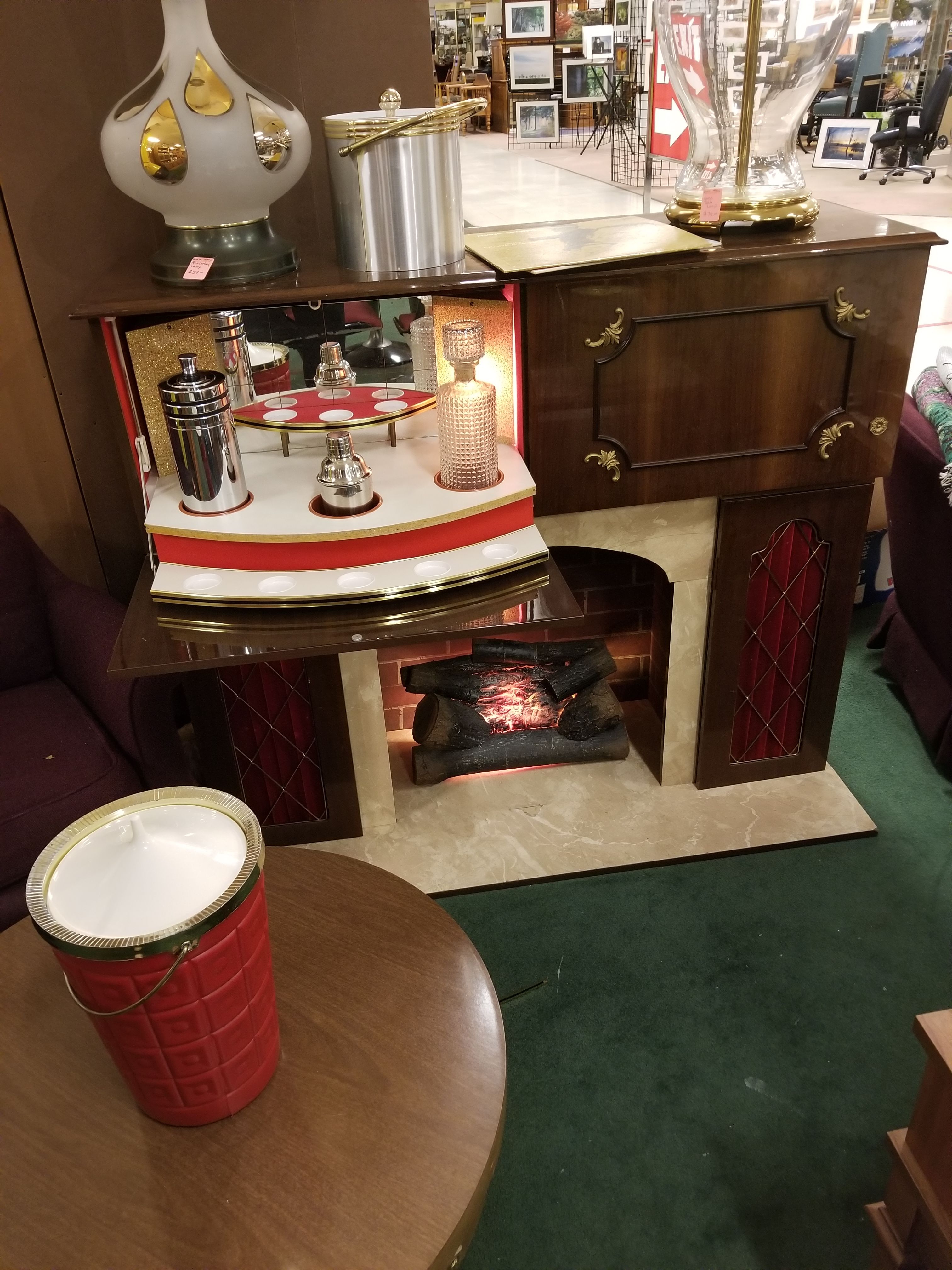 Midcentury electric fireplace , bar, stereo vintage for Sale in