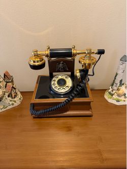 Vintage Rotary Telephone – Victorian Style – Solid Wood & Brass – Works – Home Office Decor