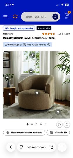 Mainstays Boucle Swivel Accent Chair, Taupe
