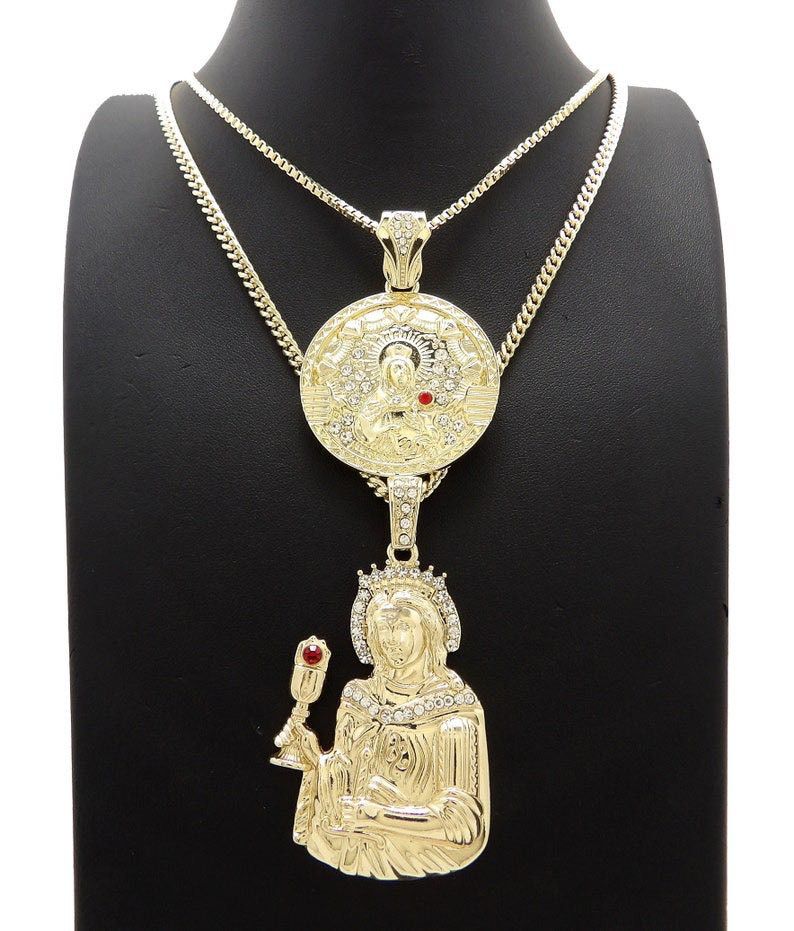 New Ice Out Saint Barbara Pendant Set Hip Hop Fashion Necklace