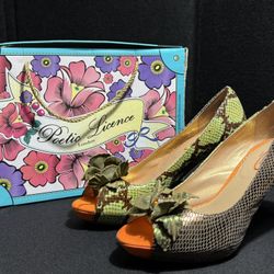 Poetic Licence London Faithfully Yours Snake Metallic Embossed Stilettos 8 US