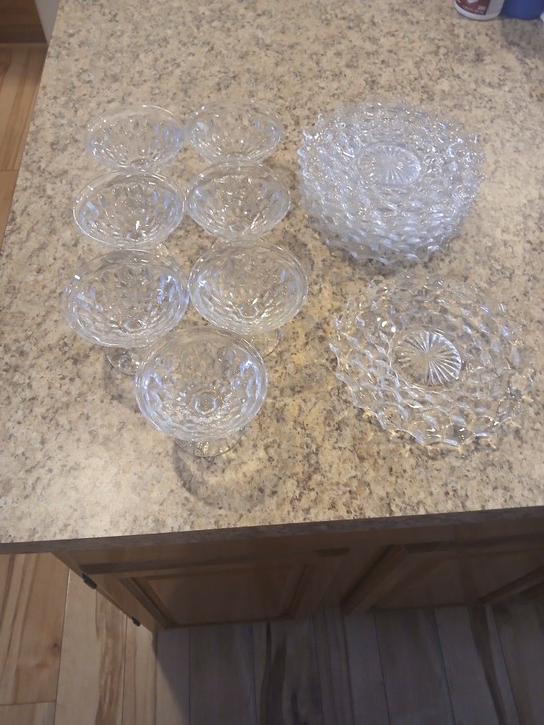 Vintage Fastoria Cubed Desert Plates And Sherbert Glasses