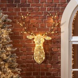 Christmas Deer Head Decoration with Lights and Timer, 33"H ,HD2558