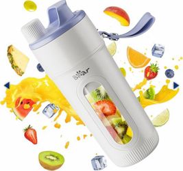 Bear Portable Blender with 16oz BPA-Free Travel Cup, Leakproof-Lid, and Sip Spout, White and Blue