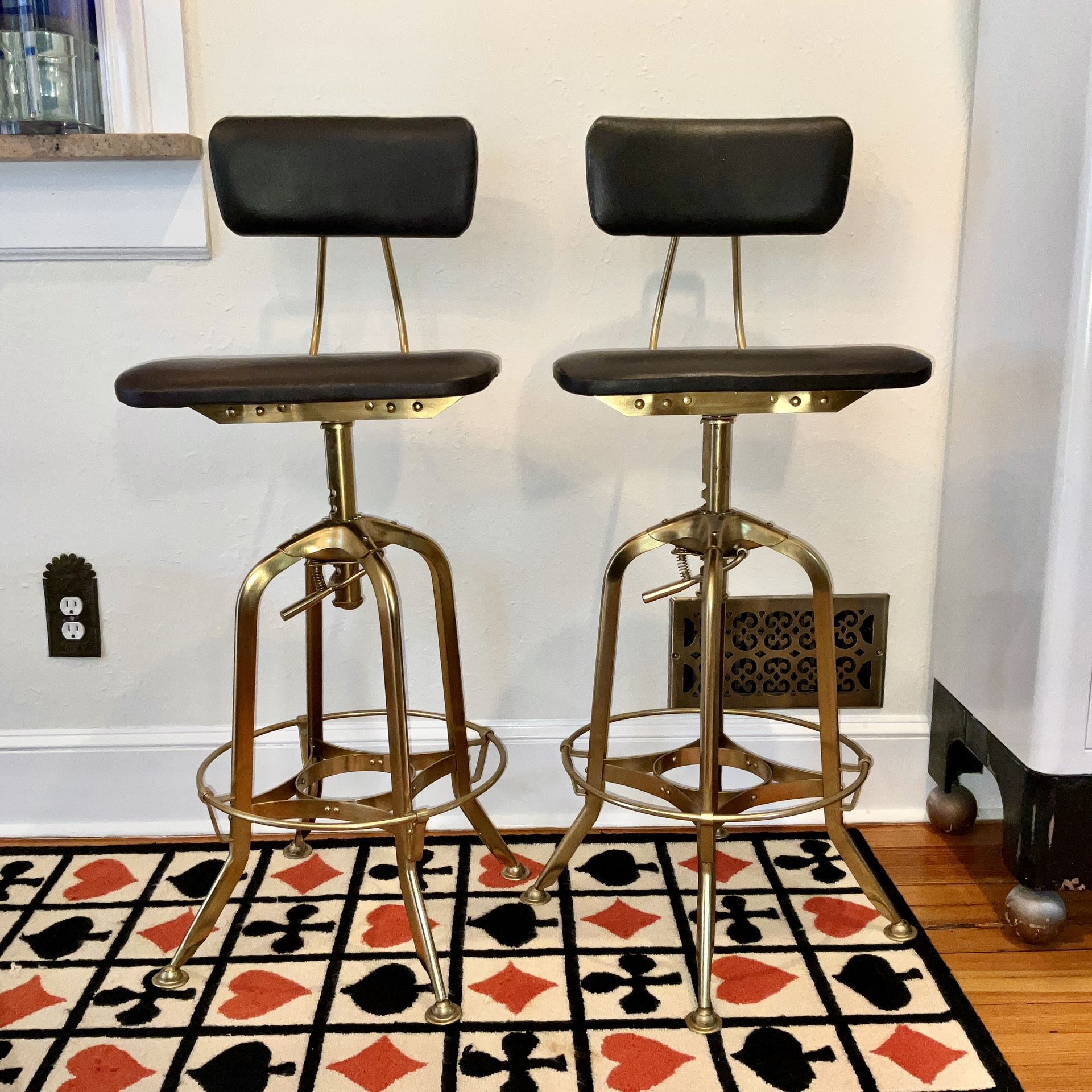 RESTORATION HARDWARE 1940S VINTAGE TOLEDO LEATHER BAR STOOL  / DRAFTING CHAIR ONE SOLD - LAST ONE