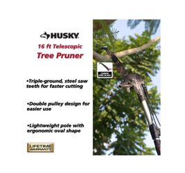 NEW  Husky 15 in. Steel Blade with 16-ft Telescopic Tree Pruner