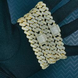 Chain And Bracelet Full Ice Out Link Set 14k Gold Plated Doesn't Loses Color 