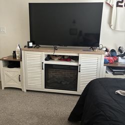 Farmhouse Electric Fireplace TV Stand + Matching Nightstands (Set)