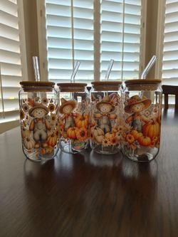 16oz drinking glass with glass straw