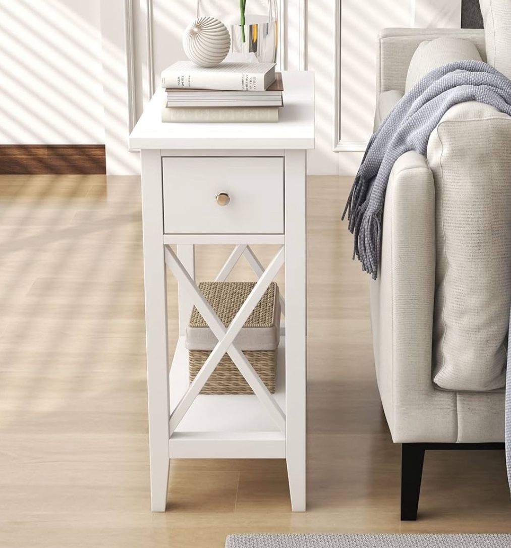 Flip Top Open Nightstand / End Table With Drawer And Charging Station