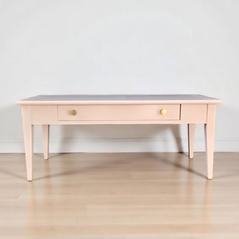 Pink Coffee Table β Solid Wood with Gold Pulls & Storage Drawer
