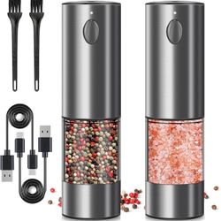 🔥Brand new🔥 Electric Salt and Pepper Grinder Set, Upgraded Larger Capacity Stainless Steel Automatic Salt and Pepper Mill Set Refillable with 5 Adju