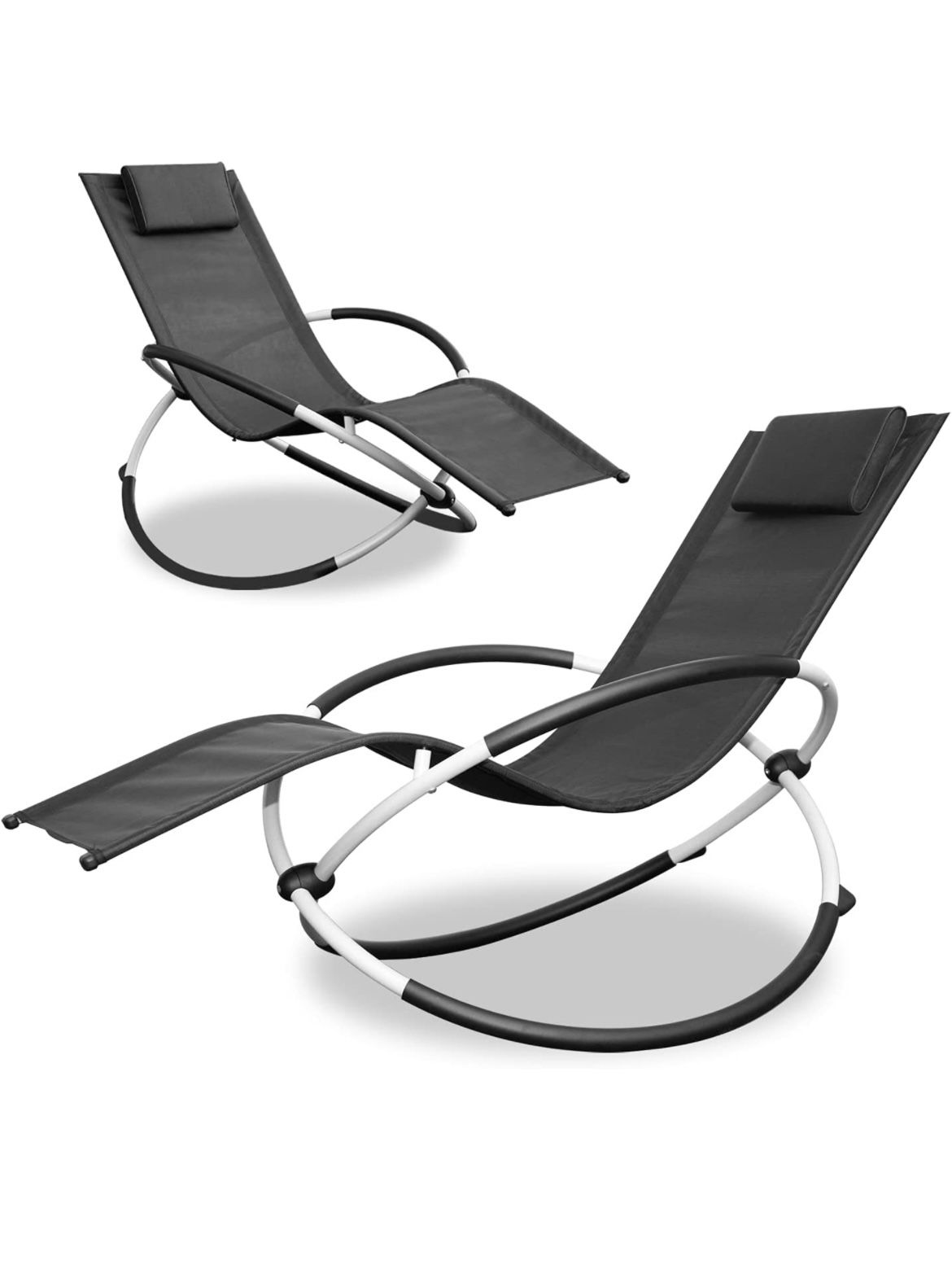 Outdoor Lounge Chairs Set of 2,Easy Assemble Pool Lounge Chair with Head Pillow,Water Proof Patio Chaise Lounge with Rocking Function for All Weather