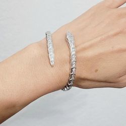 Silver Rhinestones Snake Women's Lady's Cuff Bracelet Band Gift