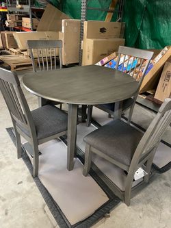 5 Piece Gray Round Dining Set with Drop Sides