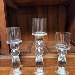 Set of 3 Crystal Clear Glass Candlestick Holder


