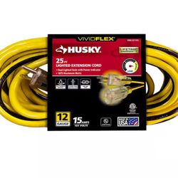 Husky VividFlex 25 ft. 12/3 Heavy Duty Indoor/Outdoor Extension Cord with Lighted End, Yellow