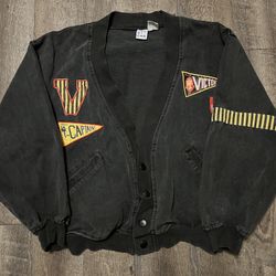 Vintage Corniche Varsity Denim Cardigan Jacket size Large 24x26