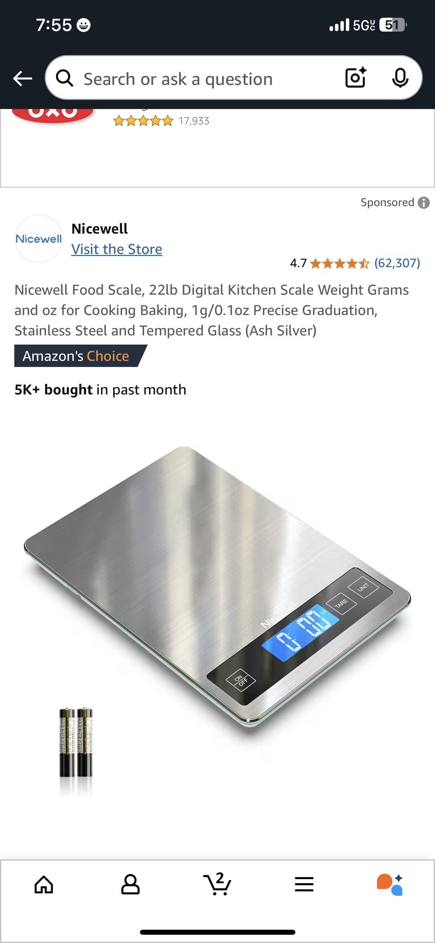 Nicewell Food Scale, 22lb Digital Kitchen Scale Weight Grams and oz for Cooking Baking, 1g/0. 1oz Precise Graduation, Stainless Steel and Tempered Gla
