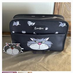NWT Lucifer Cat Print Black Cosmetic Bag