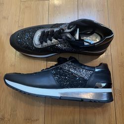 Michael Kors Black Leather Sparkle Accent Women's Tennis Style Shoes Sz9.5