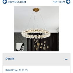 Lot # VF9112: Axamate Modern Crystal Chandeliers D24 Gold Ring Chandelier Light Fixture Adjustable Hanging Ceiling Light for Living Room Bedroom Dinin