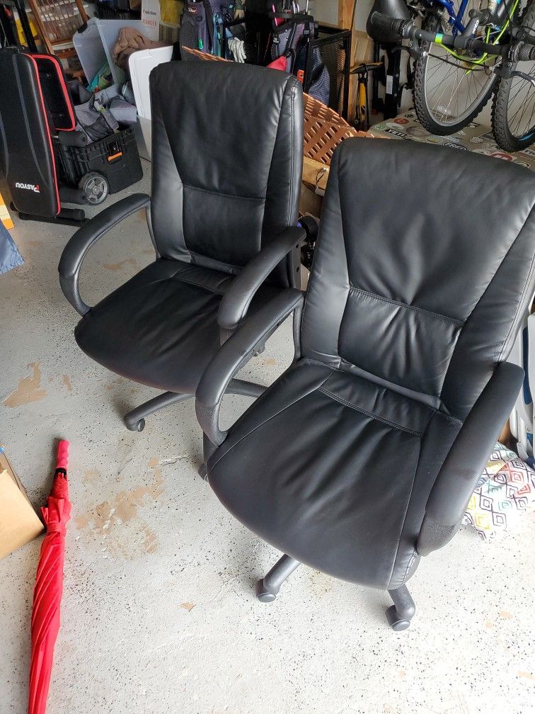 Pair Of Black Leather Office Chairs