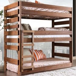 Brand Mahogany Solid Wood Twin Size Triple Bunk Bed 