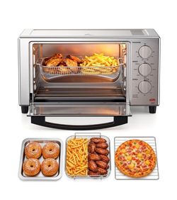 Air Fryer Toaster Oven with Grill, 23 QT Quiet Convection Oven Countertop, 7 Presets, Air Fry, Toast, Bagel, Bake, Roast, Fits 12" Pizza, Stainless St