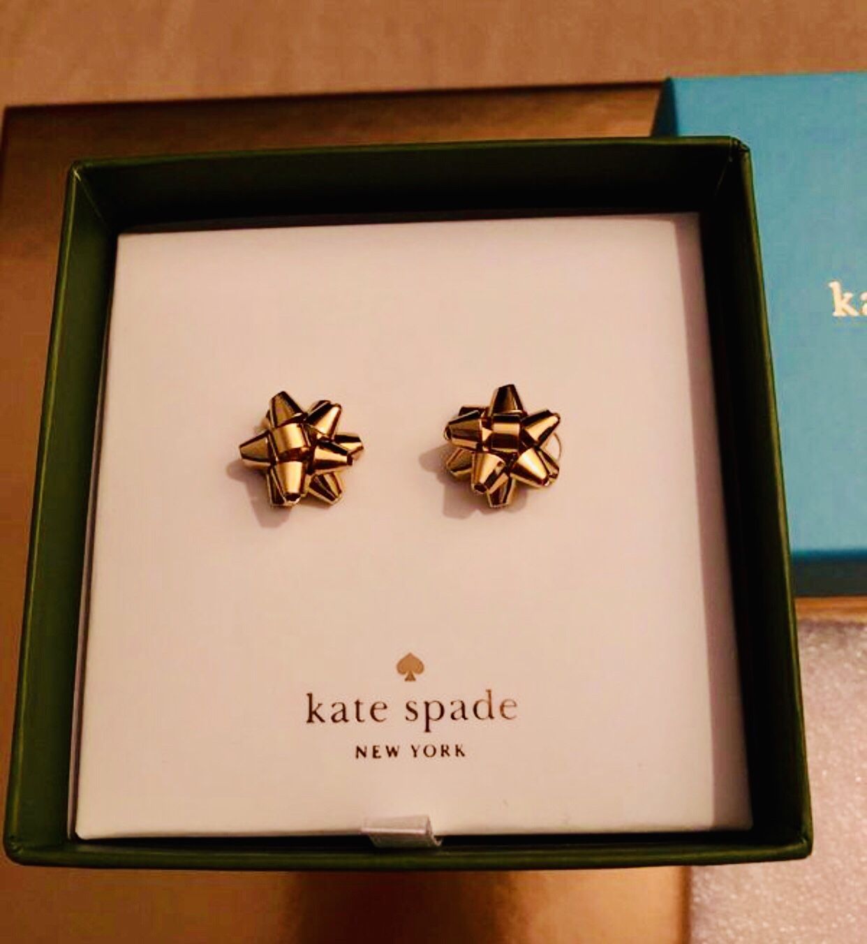 NIB Kate Spade boxed Bourgeois Bow Gold earrings