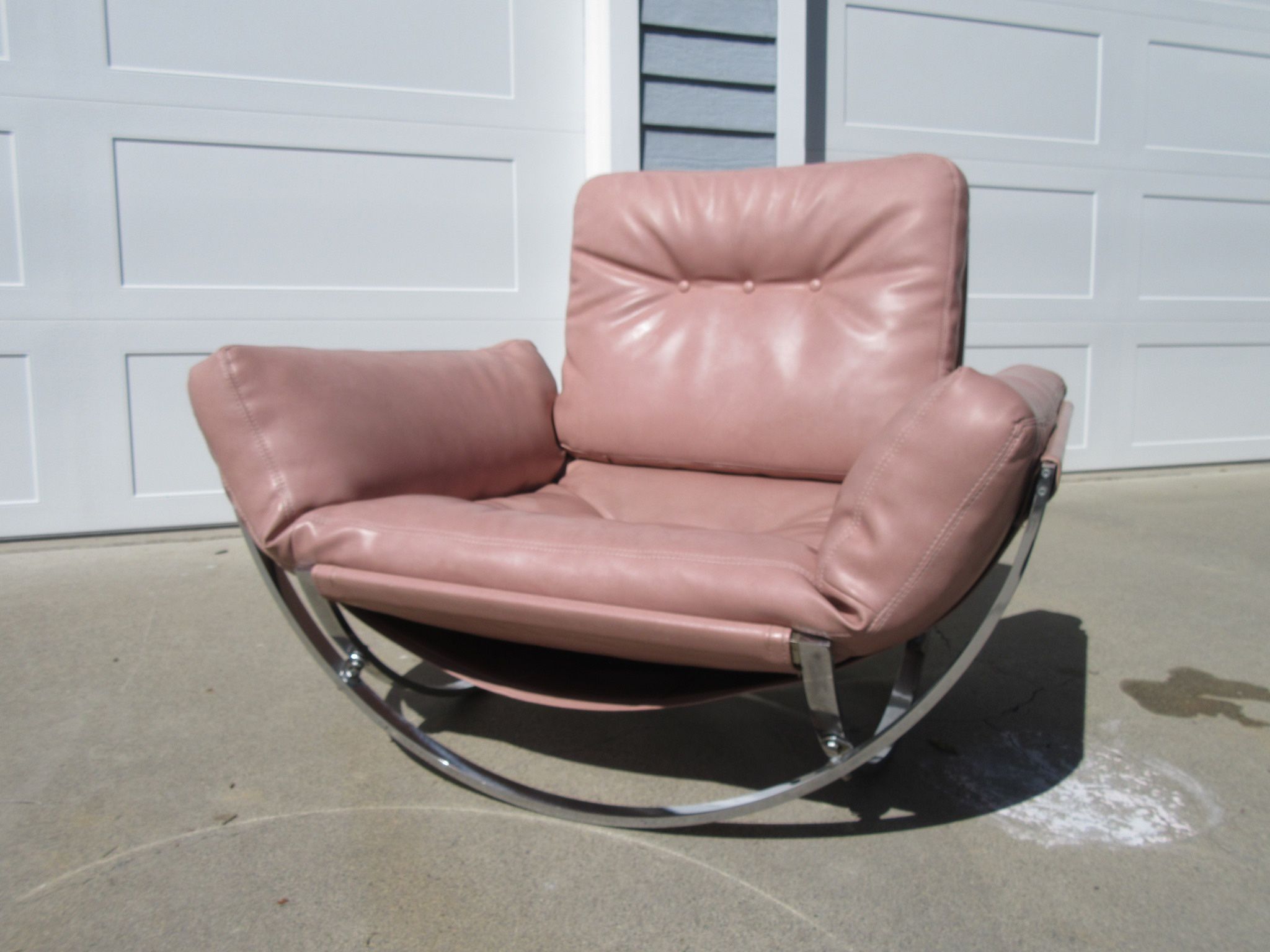 Vintage Stendig Chrome Pink Curvilinear Lounge Chair MCM Space Age Atomic