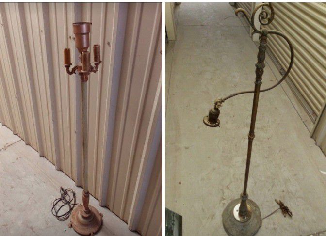 2 - LAMPS Torchiere Floor BRASS - Mid Century Art Deco Light Antique Home Decor Furniture Vintage No Shade 