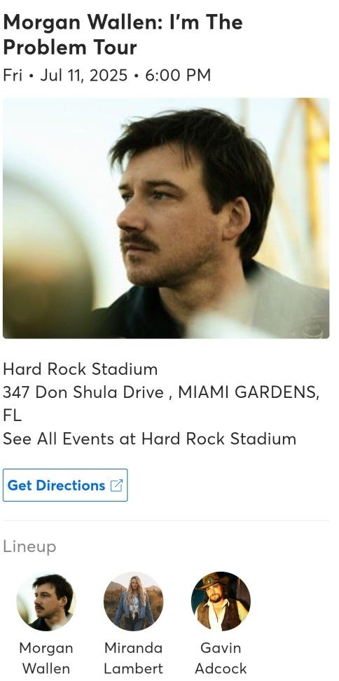 Morgan Wallen Tickets (2) CLUB LEVEL