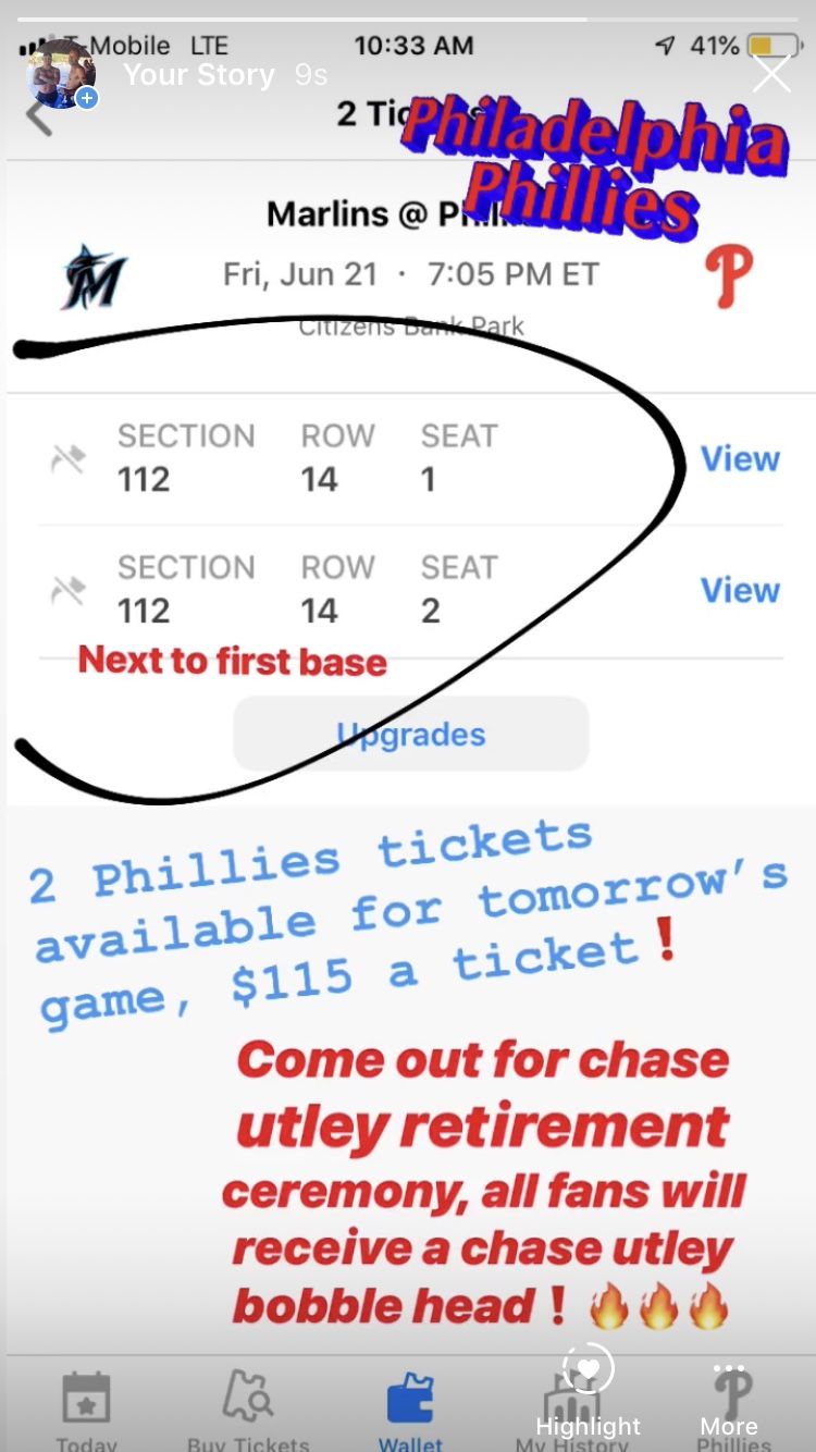 Phillies tickets for Friday night June 21