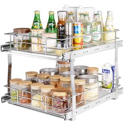 Vevor - 2-Tier (17" Wide x 21" Depth x 15" Height) Pull-Out Heavy Duty Pantry Shelf w/ Steel Roll Out Drawer / Storage [NEW] *Assembly Req*