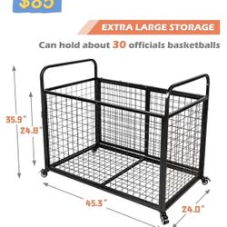 😀 heodmaem Ball Cart Storage for Garage Compatible with Optional Divider, Extra Large Basketball Cage Bin for Indoor Outdoor, Heavy Duty Sports Equip
