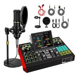 Podcast Microphone Bundle with Live Sound Card Audio Mixer, Podcast Equipment Bundle with 3.5mm BM800 Microphone for Pc/Youtube Live Streaming Singing