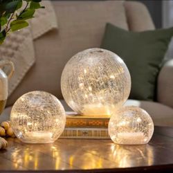 Crackle Glass LED Globe Lights Set of 3