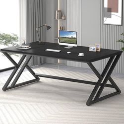LVB 70.8" Black Computer Desk, Large Industrial Pc Study Home Office Desk