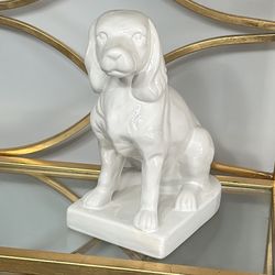 white ceramic deco Resin Sculpture home figurine dog. H11in W5in D 8.5in