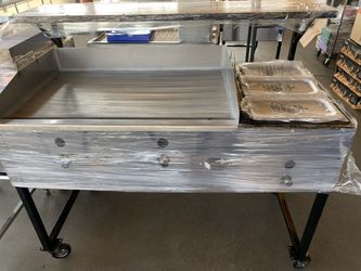 Carrito taquero. Plancha para tacos con comal grande y vaporeras. Incluye la mesita y manguera con regulador de alta presión.
